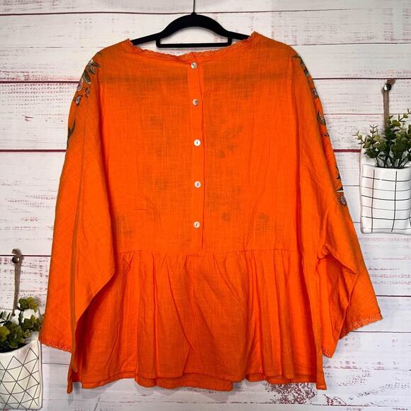 Orange Floral Embroidered Cotton Blouse | Women’s 2X - Picture 5 of 5